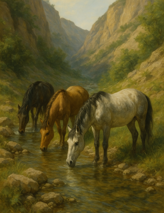 Rice Paper For Decoupage Horses Drinking Water Cat. No. 4637