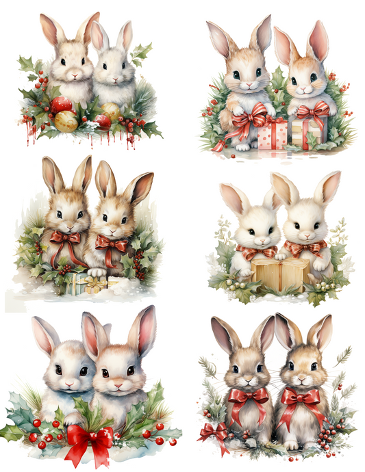 Rice Paper For Decoupage Christmas Bunny Collage Cat. No. 4640