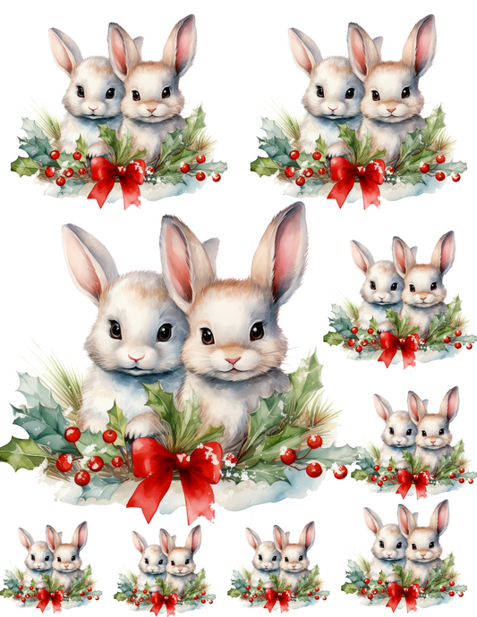Rice Paper For Decoupage Winter Christmas Bunny Collage Cat. No. 4641