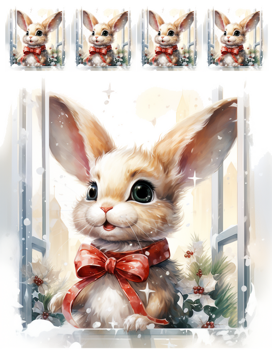 Rice Paper For Decoupage Winter Christmas Bunny Collage Cat. No.4647