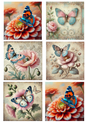 Rice Paper For Decoupage Butterflies On Flower Collage Cat. No. 4651