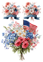 Rice Paper For Decoupage Flower Bouquets With American Flag For Independence Day Collage Cat. No. 4657