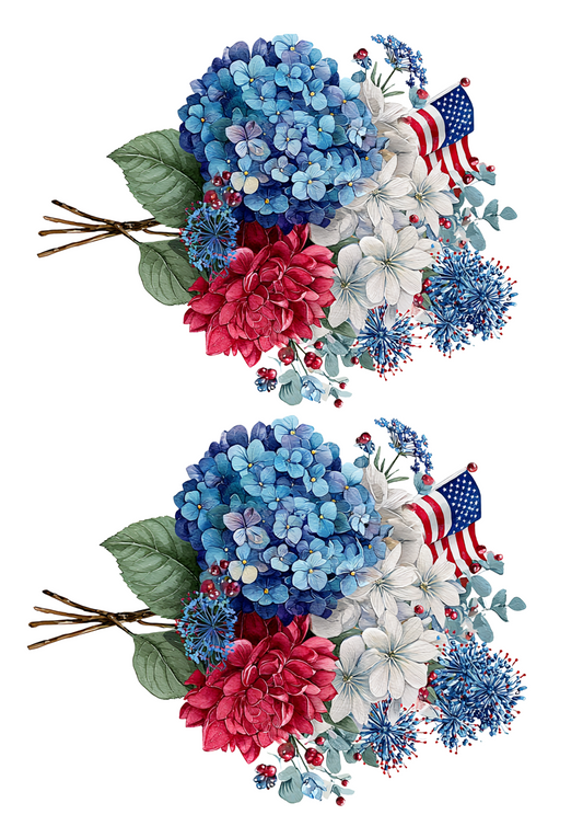 Rice Paper For Decoupage Flower Bouquets With American Flag For Independence Day Collage Cat. No. 4659