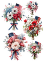 Rice Paper For Decoupage Flower Bouquets With American Flag For Independence Day Collage Cat. No. 4661