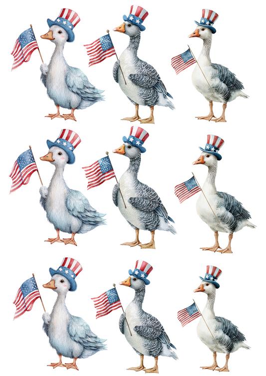 Rice Paper For Decoupage Goose With American Flag For Independence Day Cat. No. 4662