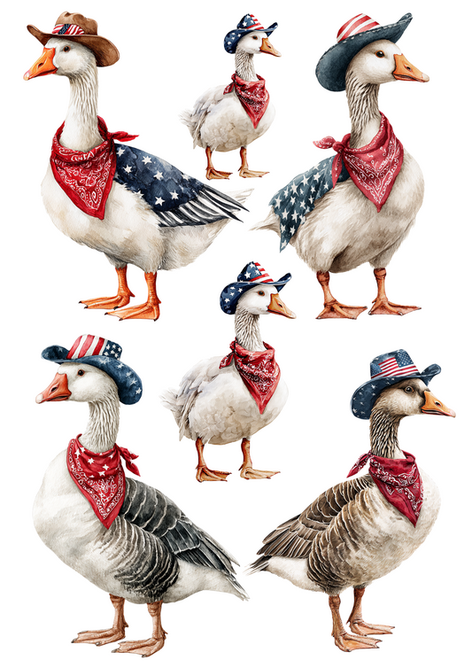 Rice Paper For Decoupage Goose In Hat With American Flag For Independence Day Cat. No. 4663