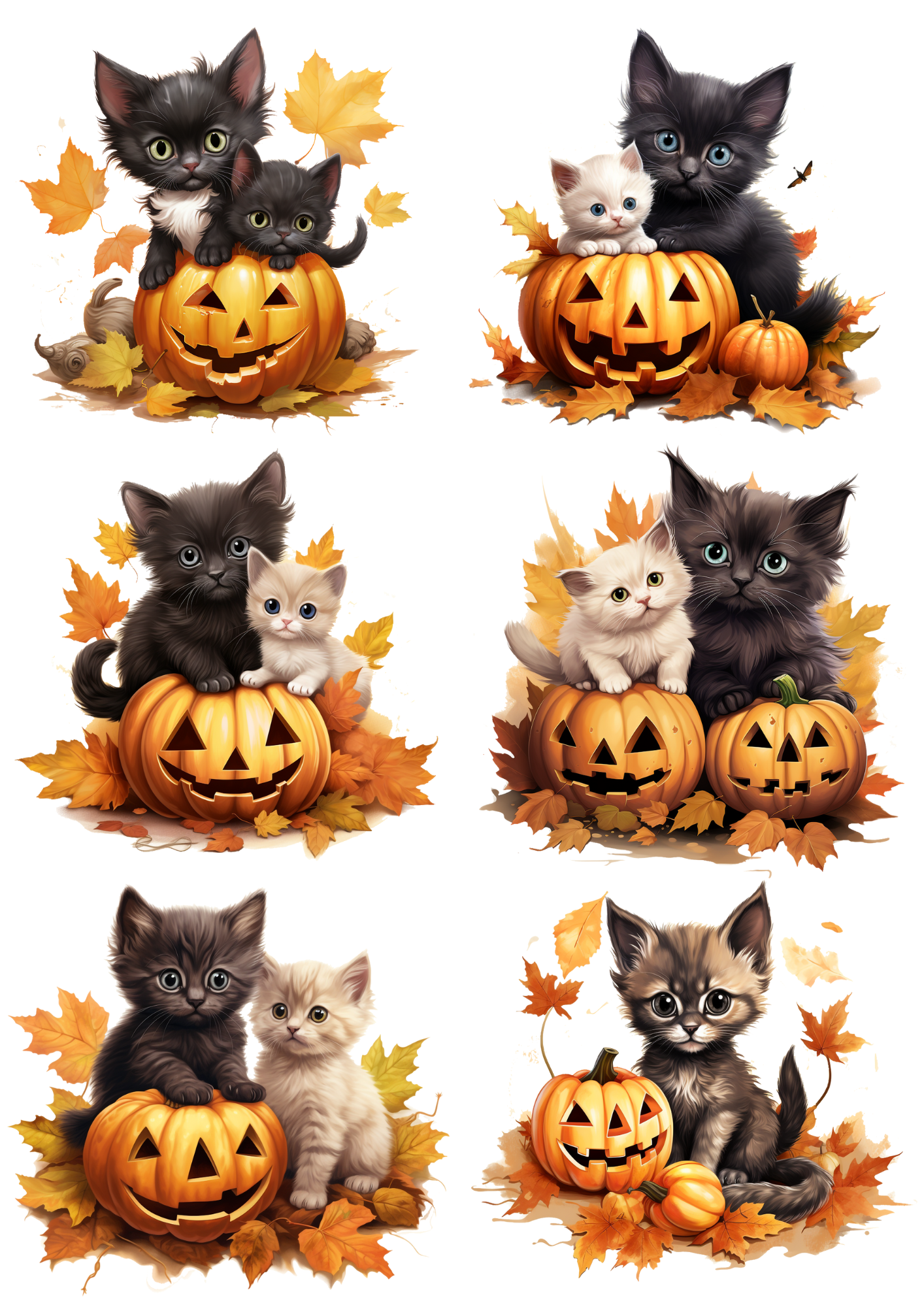 Rice Paper For Decoupage Halloween Little Kittens On Pumpkins Cat. No. 4665