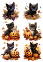 Rice Paper For Decoupage Halloween Little Kittens On Pumpkins Cat. No. 4666