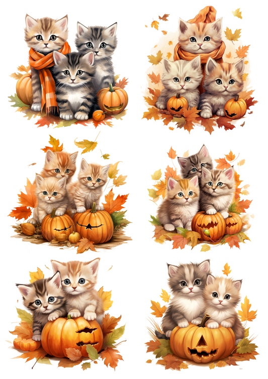 Rice Paper For Decoupage Halloween Autumn Black Little Cats In Scarves Cat. No. 4668
