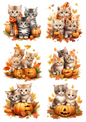 Rice Paper For Decoupage Halloween Autumn Black Little Cats In Scarves Cat. No. 4668