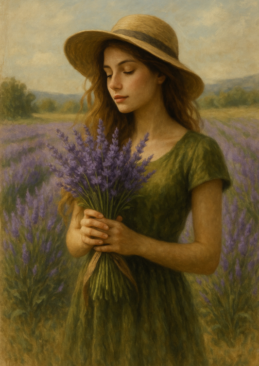 Rice Paper For Decoupage Beautiful Woman With A Bouquet In A Field Full Of Lavender Cat. No. 4670