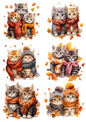 Rice Paper For Decoupage Little Kittens In Autumn Scarves Collage Cat. No. 4671