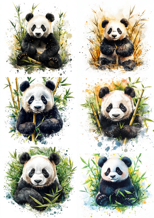 Rice Paper For Decoupage Panda In Bamboo Collage Cat. No. 4674
