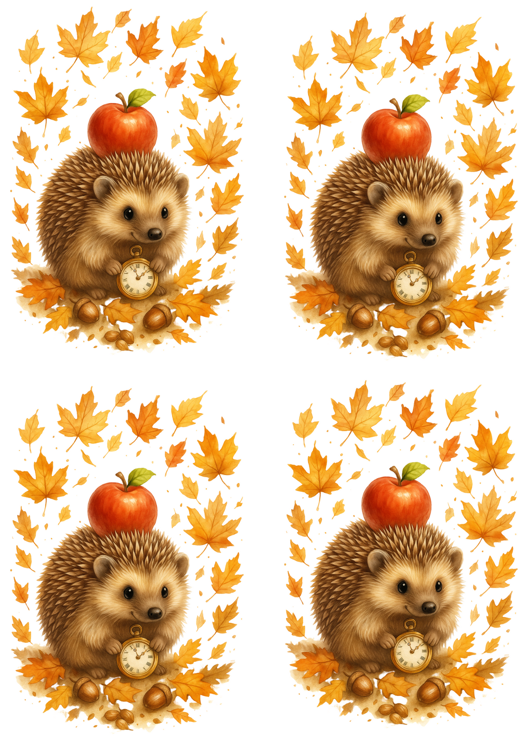 Rice Paper For Decoupage Autumn Hedgehog With Watch Collage Cat. No. 4685