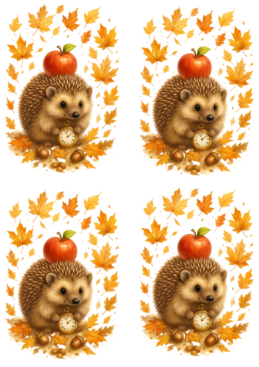 Rice Paper For Decoupage Autumn Hedgehog With Watch Collage Cat. No. 4685