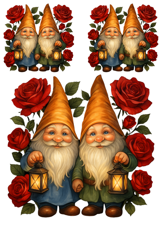 Rice Paper For Decoupage Gnomes In Rose Garden Collage Cat. No. 4688