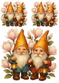 Rice Paper For Decoupage Gnomes In Magnolia Flowers Collage Cat. No. 4690
