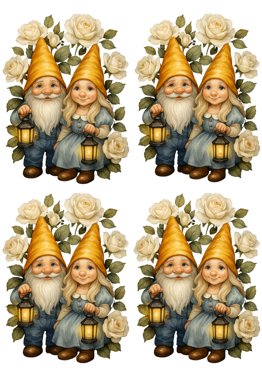 Rice Paper For Decoupage Gnomes In White Roses Cat. No. 4694