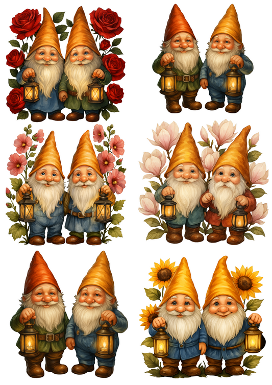Rice Paper For Decoupage Gnomes In Flowers Various Collage Cat. No. 4696