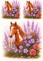 Rice Paper For Decoupage White Brown Horse In Lavender Collage Cat. No. 4702