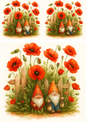 Rice Paper Decoupage Gnoma In Red Poppies Collage Cat. No. 4705