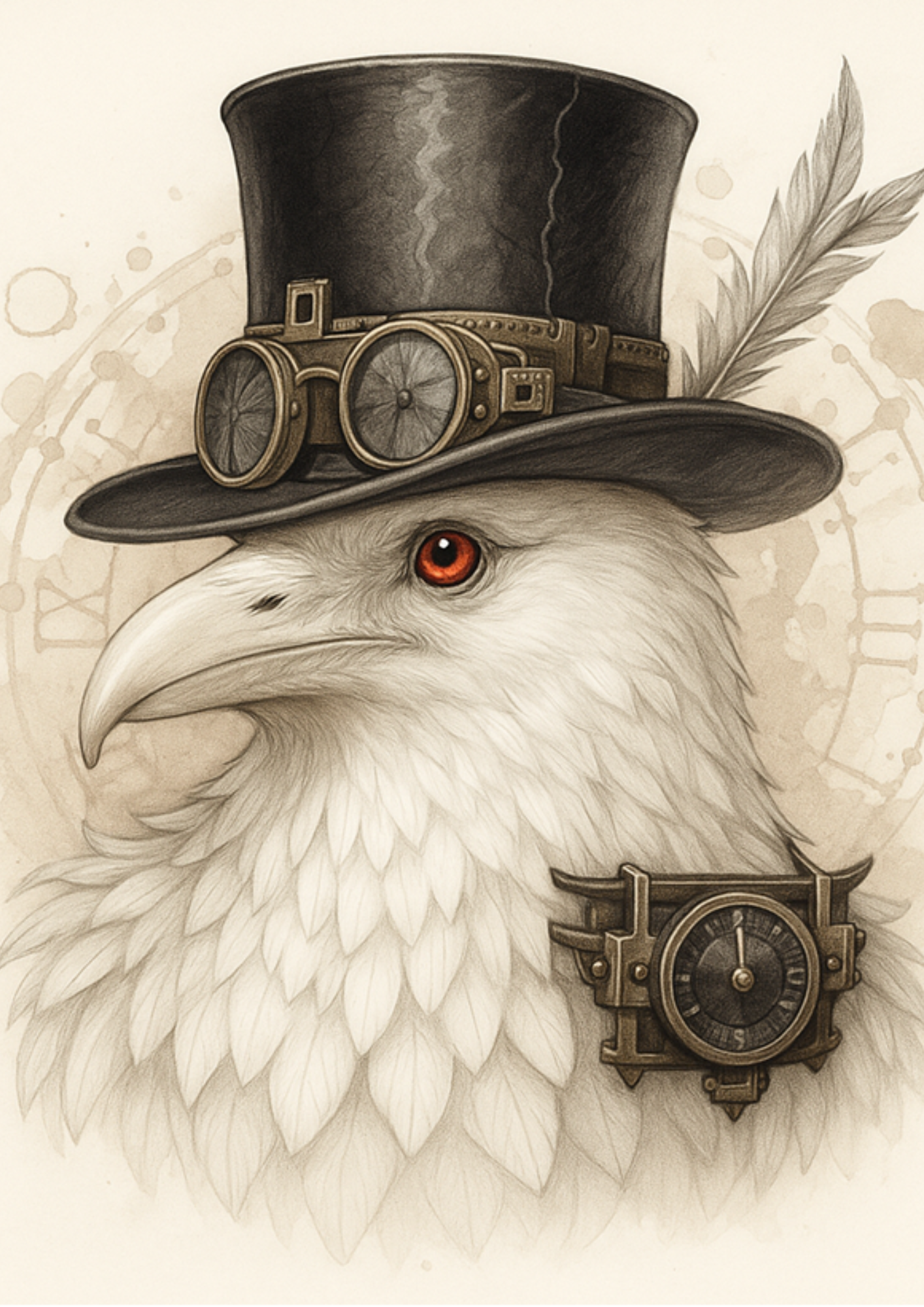 Rice Paper For Decoupage White Raven In Hat Steampunk Full Cat. No.4707