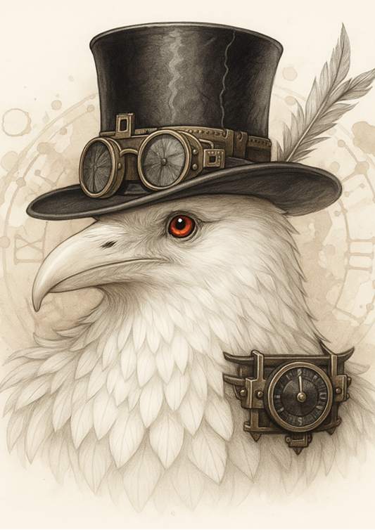 Rice Paper For Decoupage White Raven In Hat Steampunk Full Cat. No.4707
