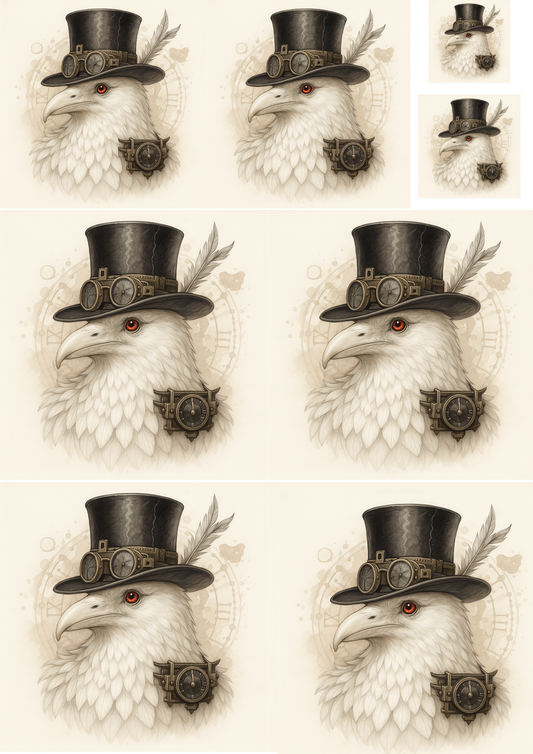 Rice Paper For Decoupage White Raven In Hat Steampunk Collage Cat. No.4708