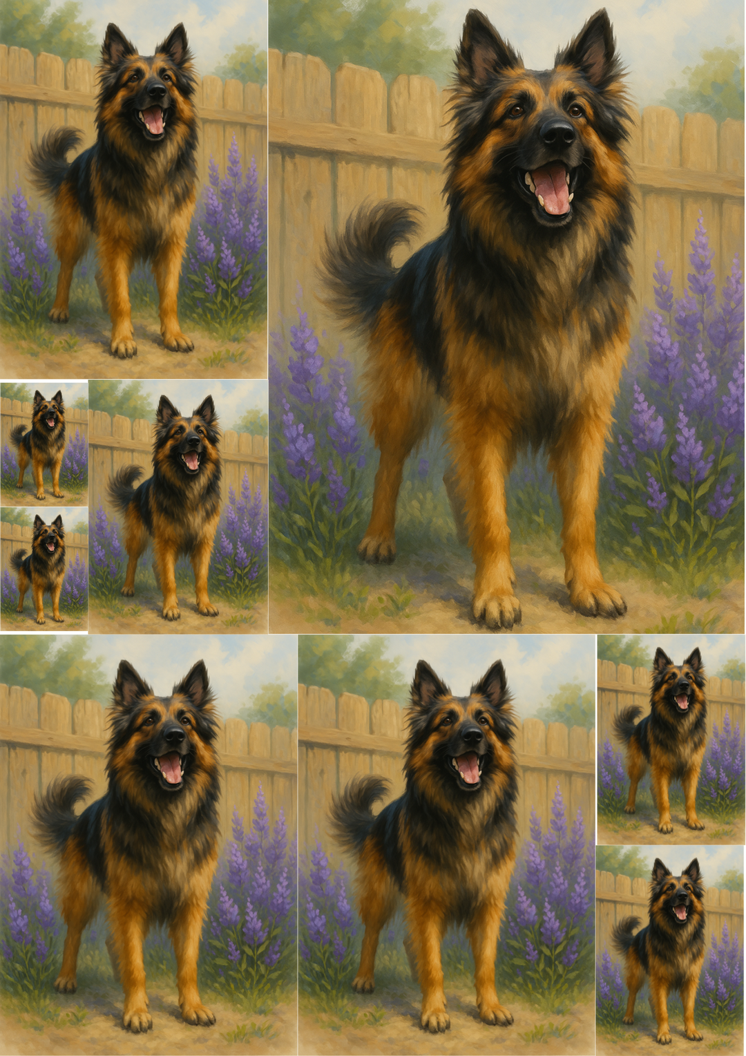 Rice Paper For Decoupage German Shepherd In A Lavender Collage Cat. No. 4711