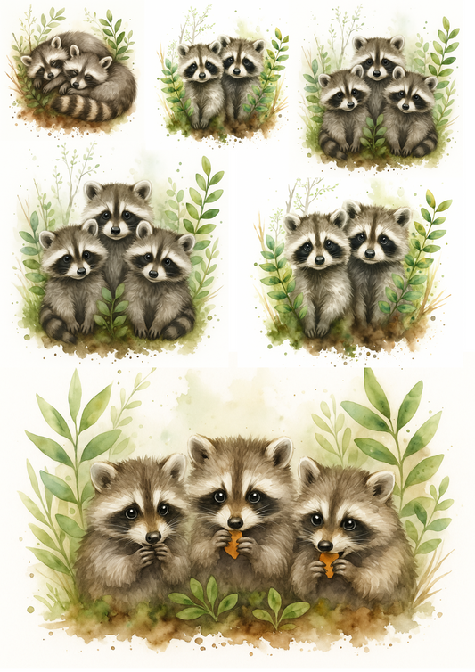 Rice Paper For Decoupage Raccoons Collage Cat. No. 4713