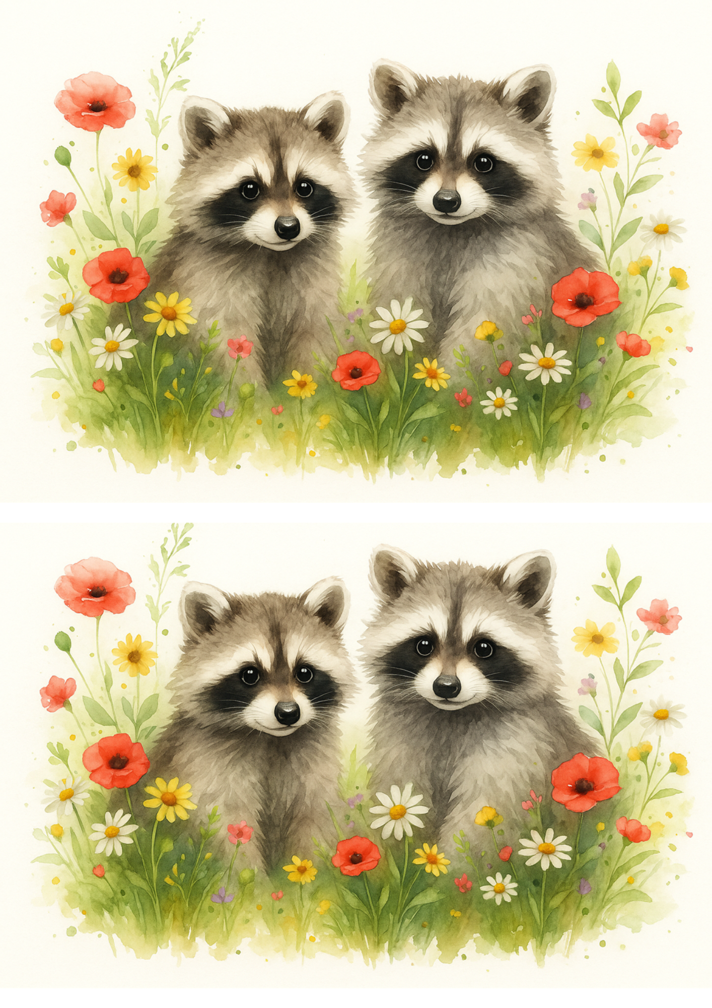 Rice Paper For Decoupage Raccoons In Flowers Collage Cat. No. 4716