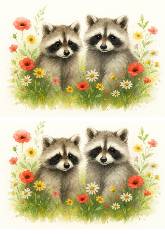 Rice Paper For Decoupage Raccoons In Flowers Collage Cat. No. 4716