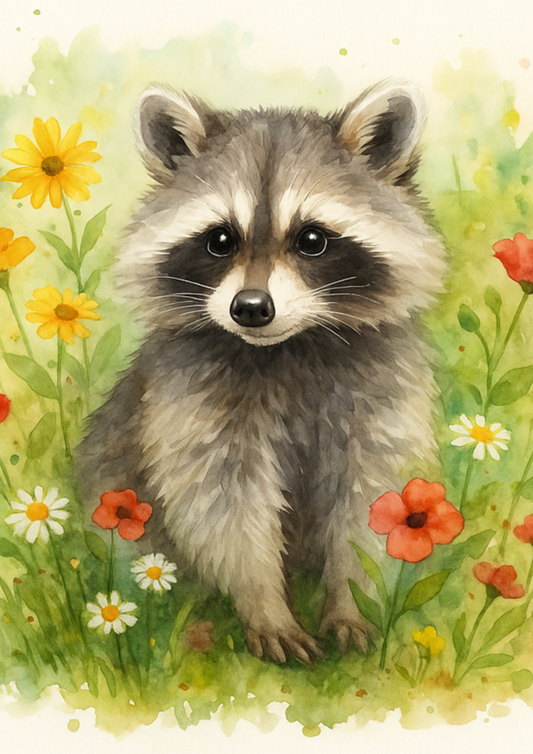 Rice Paper For Decoupage Raccoon In Flowers Full Cat. No. 4717