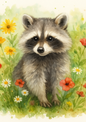 Rice Paper For Decoupage Raccoon In Flowers Full Cat. No. 4717