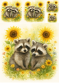 Rice Paper For Decoupage Raccoons In Sunflowers Collage Cat. No. 4718