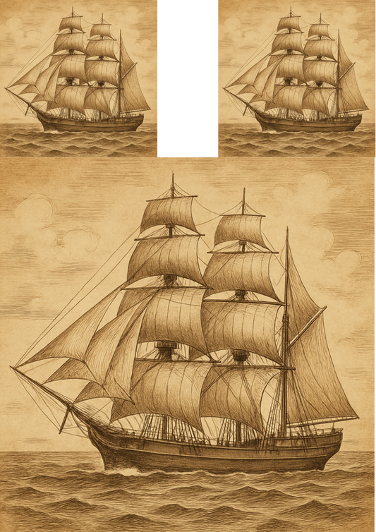 Rice Paper For Decoupage Sailing Ship Vintage Style Collage Cat. No. 4720