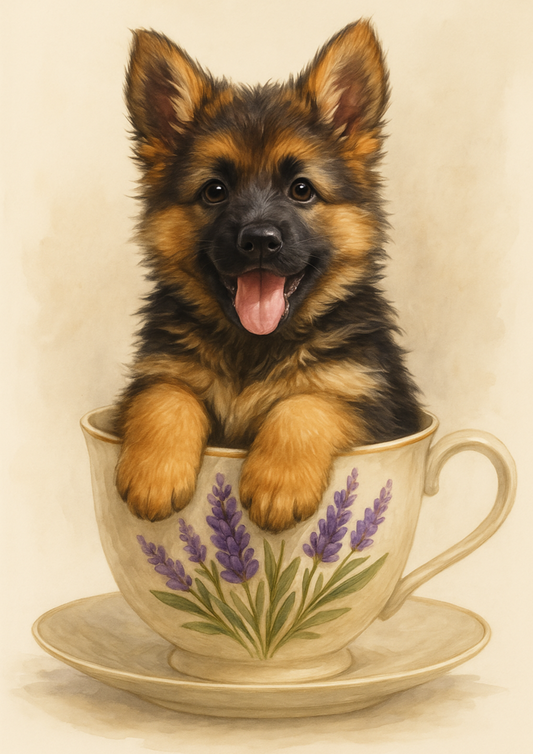 Rice Paper For Decoupage Young German Shepherd In A Cup Full Cat. No. 4721