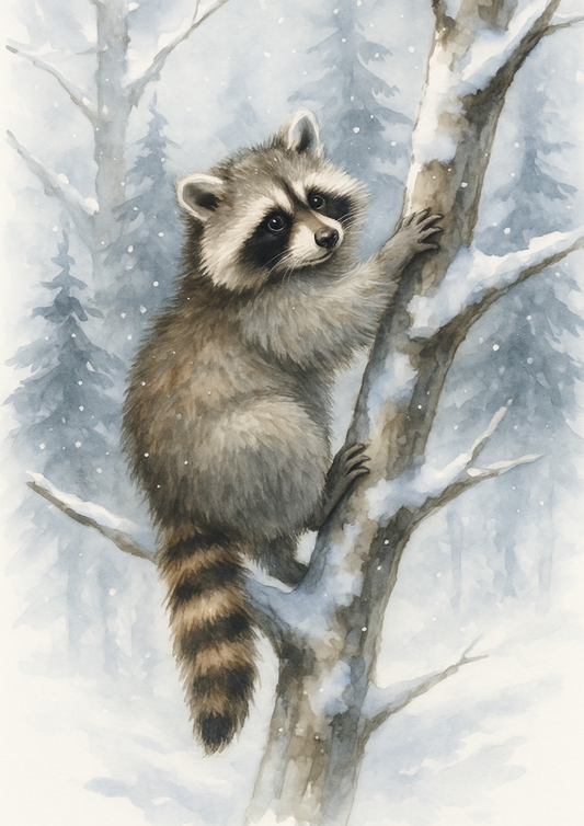 Rice Paper For Decoupage Raccoon On A Branch In Winter Full Cat. No. 4724