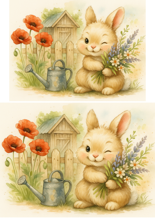 Rice Paper For Decoupage Bunny Poppies And Other Flowers Collage Cat. No. 4727