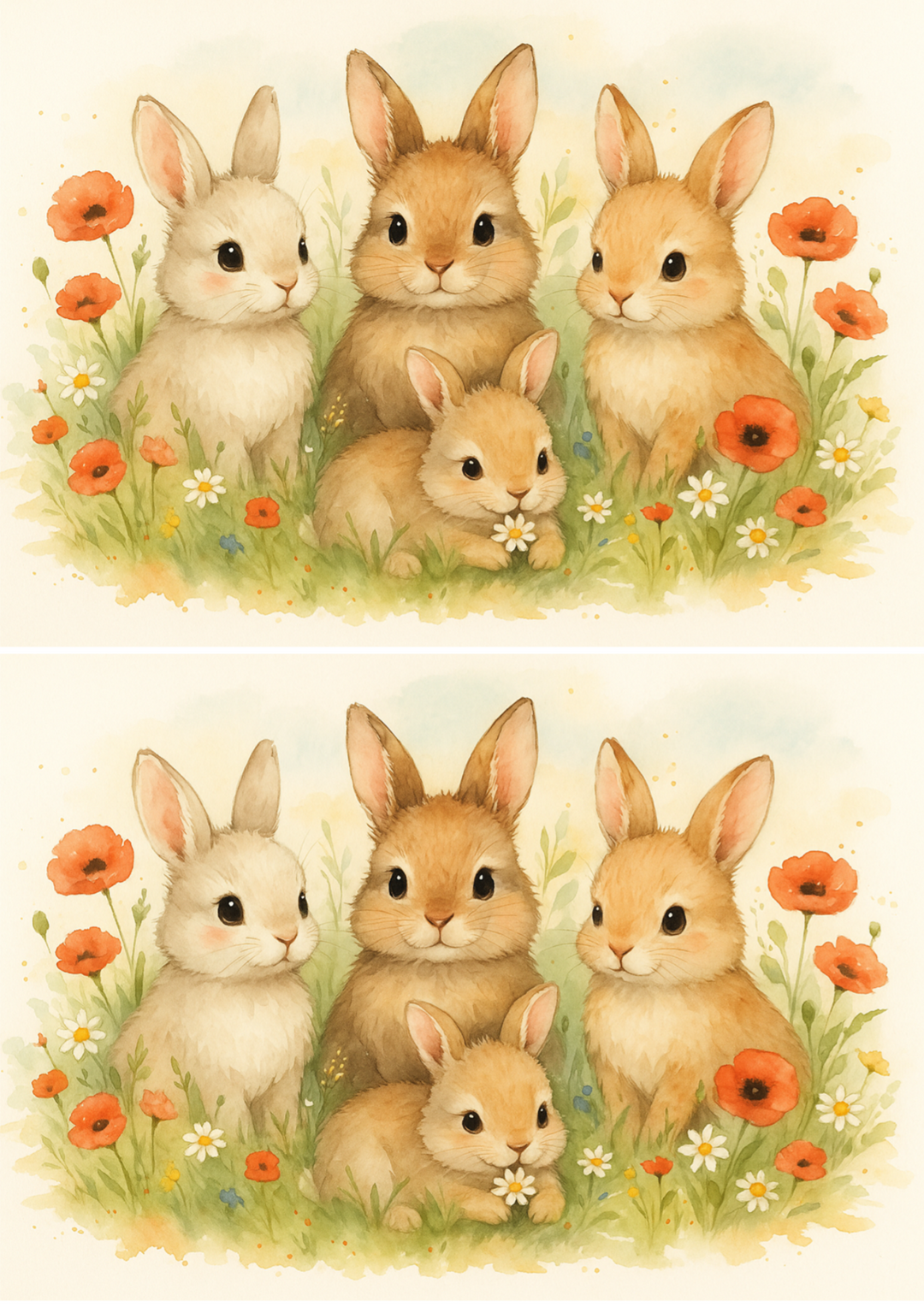 Rice Paper For Decoupage Bunnies And Poppies Collage Cat. No. 4728