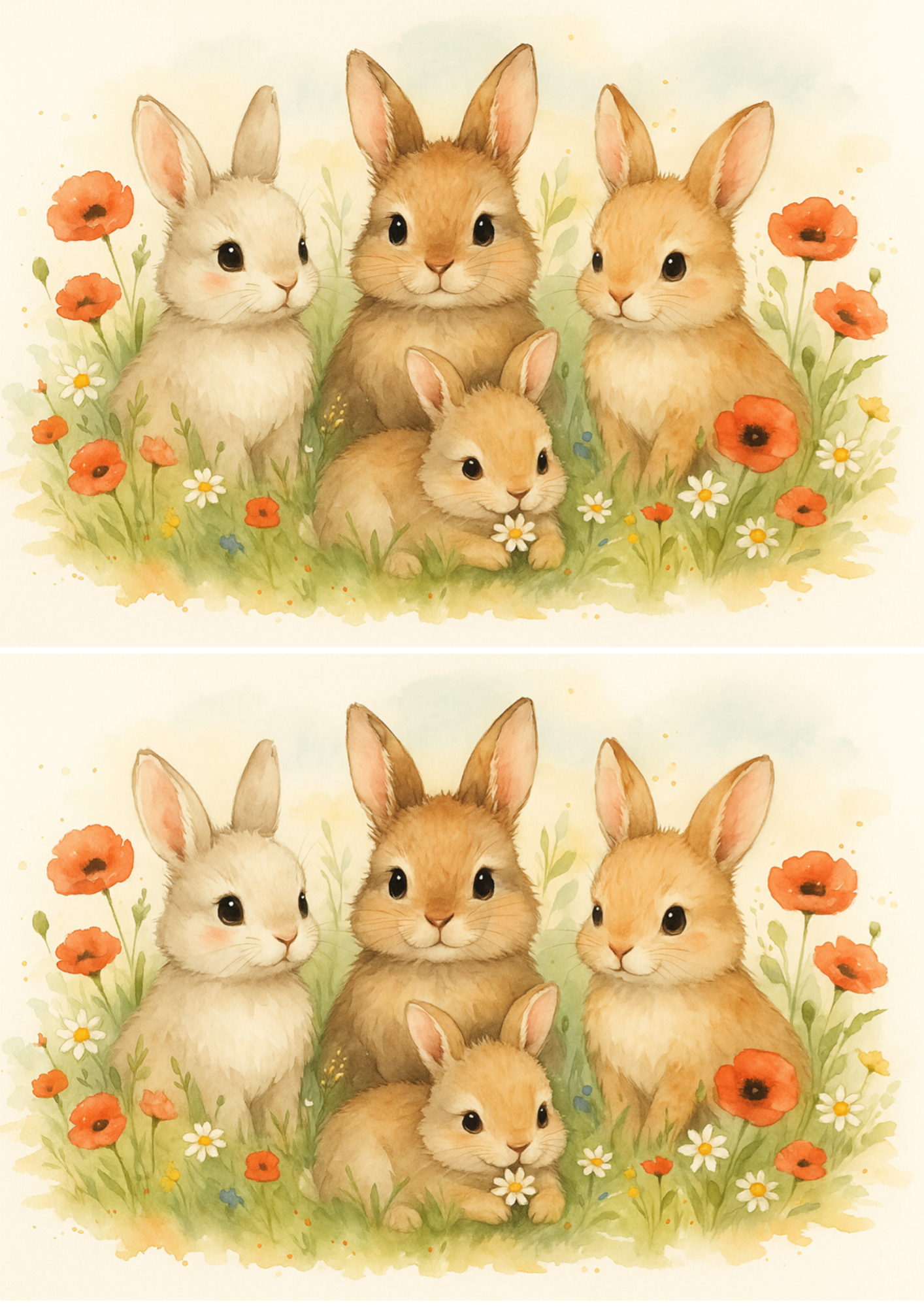 Rice Paper For Decoupage Bunnies And Poppies Collage Cat. No. 4728