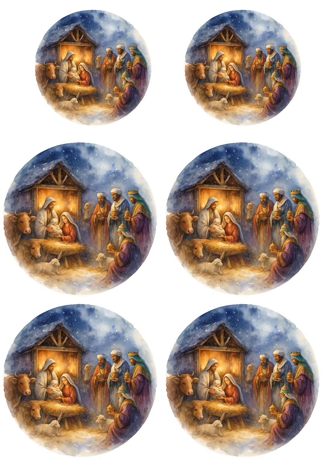 Rice Paper For Decoupage The Holy Family And The Three Kings In Bethlehem In Circles Collage Cat. No. 4738