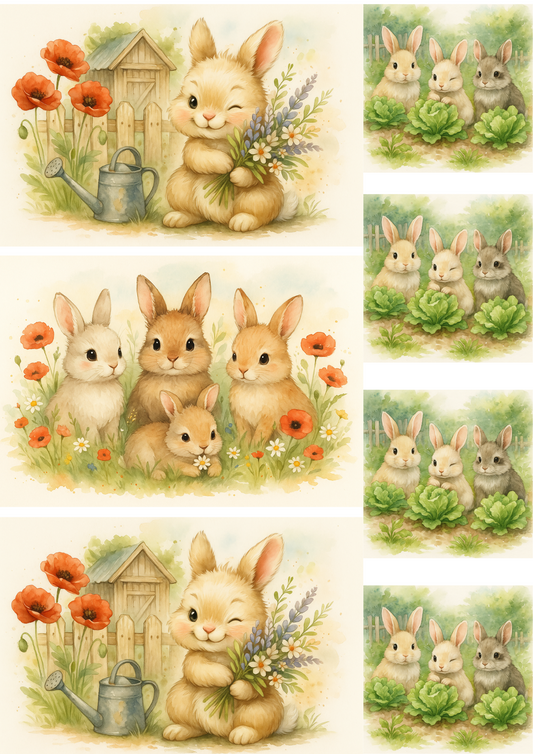 Rice Paper For Decoupage Bunnies Collage Cat. No. 4740