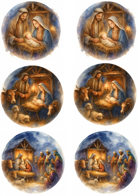 Rice Paper For Decoupage Jesus And The Holy Family In The Bethlehem Manger Collage Cat. No. 4745