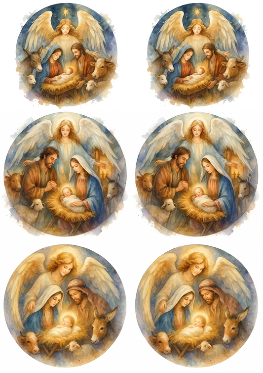 Rice Paper For Decoupage Angel Over Jesus And The Holy Family Collage Cat. No. 4746