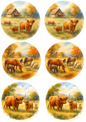 Rice Paper For Decoupage Highland Cow On Autumn Farm In Circles Collage Cat. No. 4748