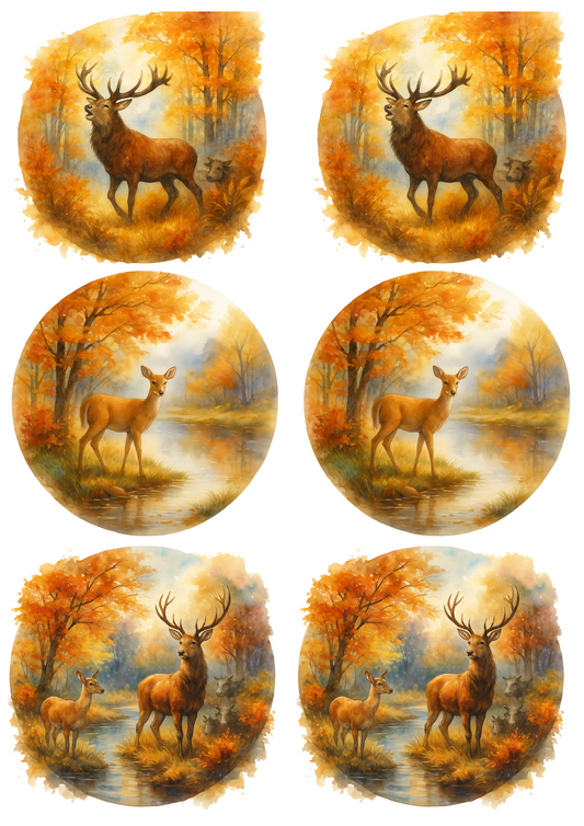 Rice Paper For Decoupage Deer On Rut In Circles Collage Cat. No. 4749