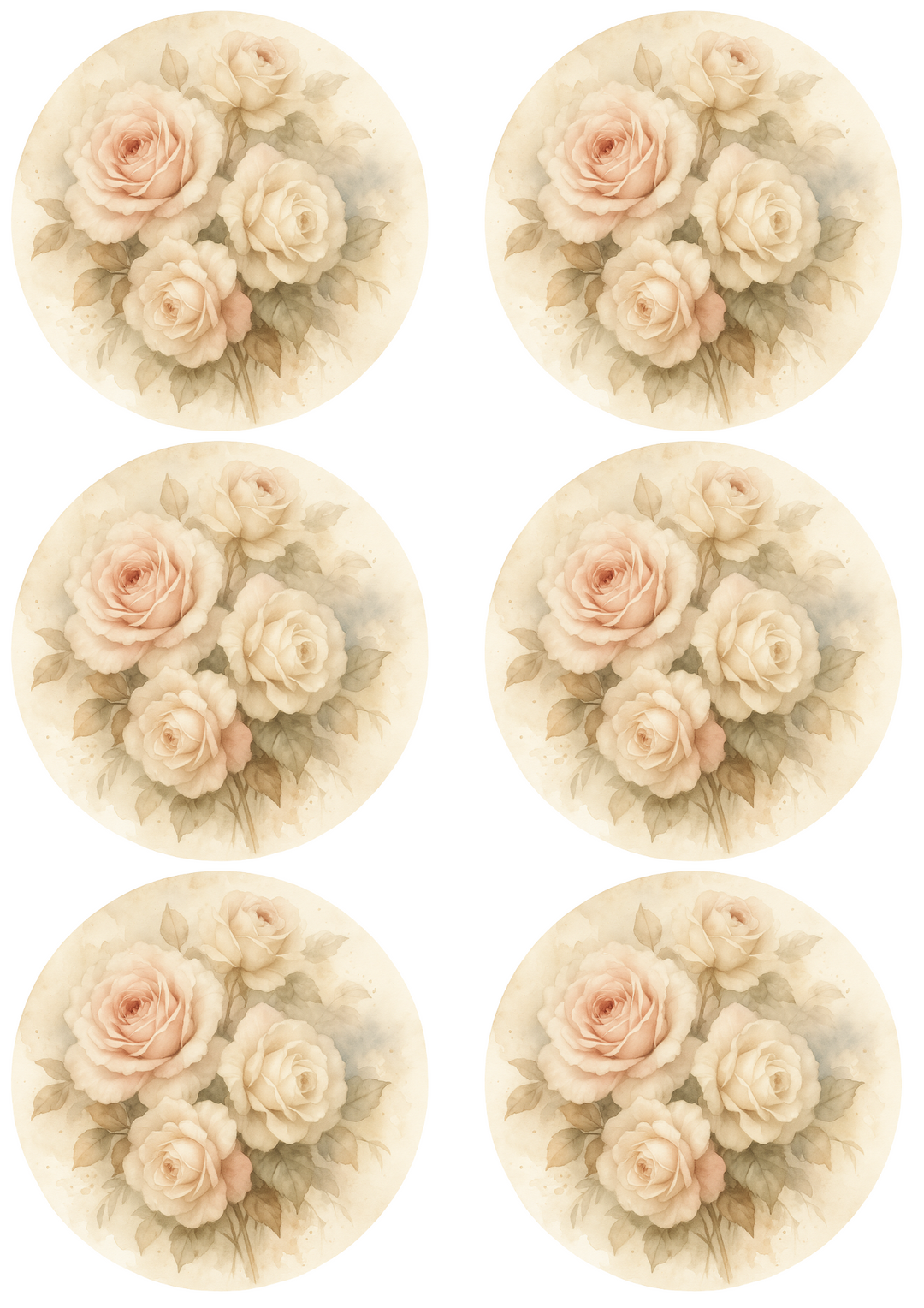 Rice Paper For Decoupage Cream Roses Shabby Chic In Circles Collage Cat. No. 4750