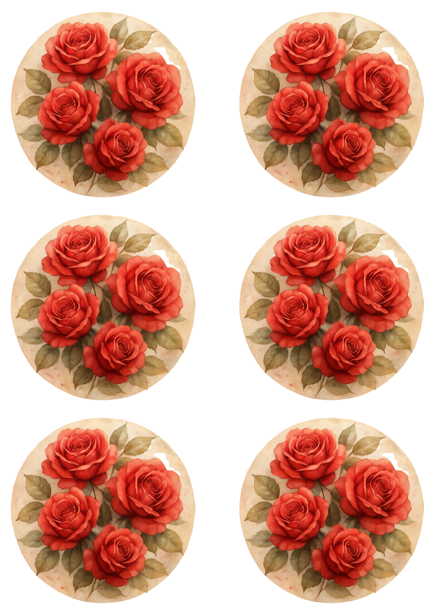 Rice Paper For Decoupage Red Roses Shabby Chic In Circles Collage Cat. No. 4751