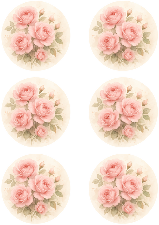 Rice Paper For Decoupage Pink Roses Shabby Chic In Circles Collage Cat. No. 4752
